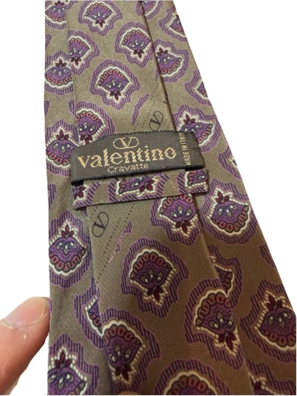 Valentino Silk Tie Brown Purple Medallion Print Made in Italy Luxury Designer